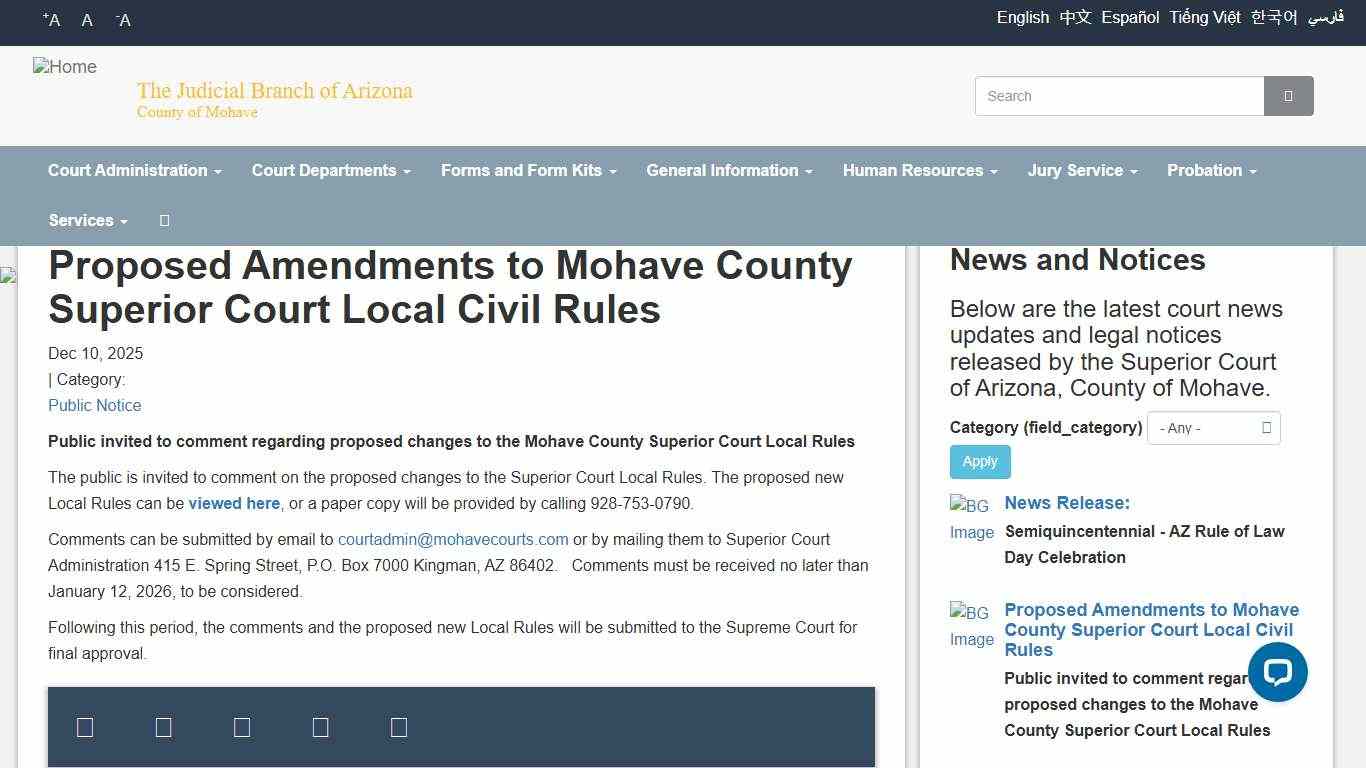 Proposed Amendments to Mohave County Superior Court Local Civil Rules The Judicial Branch of Arizona
